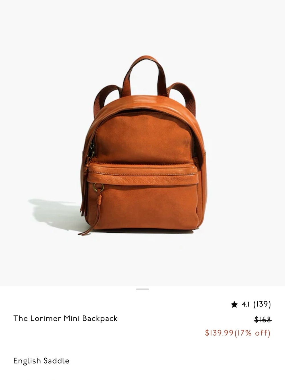 Madewell Lorimer Mini Backpack English Saddle Leather Bag - Picture 2 of 10